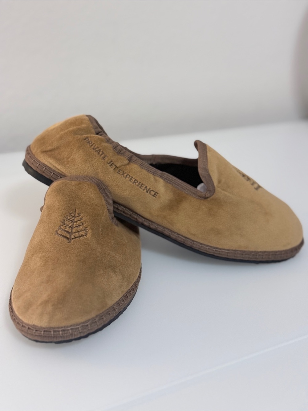 Four Seasons x VIVI Friulane Private Jet Experience Tan Velvet Luxury Slippers